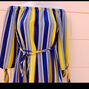 3/$15 Rue21 Strapless Blue and Yellow Tie Front Striped Dress